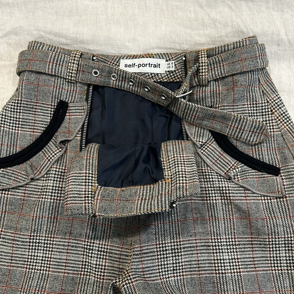 Self Portrait High Waist Checked Double Zip Shorts Size US 2/ UK 6  Brown Color - Picture 4 of 11